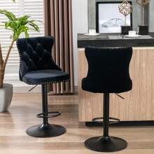 2/4/6 Piece Set Adjustable Swivel Bar Stools, Dining Bar Chairs With Velvet Tufted Back, Metal Base, Footrest For Home Bar, Dining Room, Kitchen Island. - Hitam - View 5