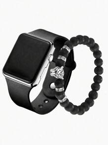 Conjunto de 2 piezas de reloj digital LED casual y brazalete con forma de león para deportes