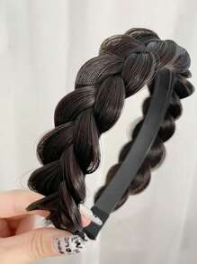 Elegant Bohemian Style Braided Wig Headband, Non-Slip Teeth Design, Hair Accessory For Girl