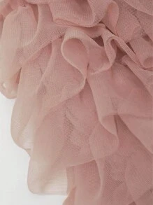 2入組年輕女孩可愛時尚針織背心上衣與蓬松3D花邊網紗短裙套裝，蝴蝶結裝飾，適用於沙灘派對，生日禮物，夏季理想出行裝