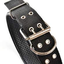 1.5" Width Adjustable Dog Collar, Metal D Ring & Buckle 2-Rows Dog Collar, Large Medium Black Nylon Tactical Dog Collars - Black - View 3