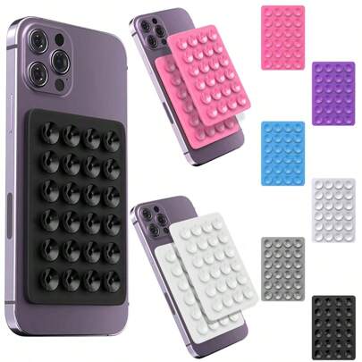 1pc Pink Square Shaped Silicone Suction Cup, Compatible With Phone Case/Tablets/Luggage/Car