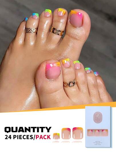أضف الرومانسية مع 24 قطعة الأظافر الكاذبة قصيرة المستطيلة مع تصميم شريط الهلال متعدد الألوان وتدرجات لون عارية. تتضمن جيلي جيلي وملمع أظافر الأصابع لتغطية كاملة و اظافر أصابع كاذبة صالحة لارتدائها مناسبة للنساء والفتيات لمختلف المناسبات، دفع على الأظافر، إمدادات أظافر اضافر صناعيه اظافر اصطناع