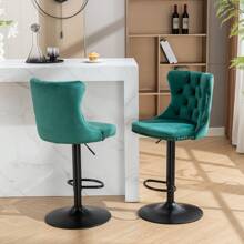 2/4/6 Piece Set Adjustable Swivel Bar Stools, Dining Bar Chairs With Velvet Tufted Back, Metal Base, Footrest For Home Bar, Dining Room, Kitchen Island. - 綠色 - 查看 3