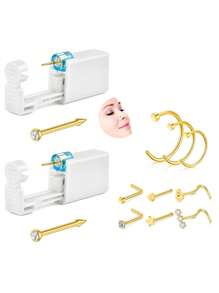 11Pcs Nose Piercing Kit, Piercing Gun Built-In Nose Studs, Painless Self Piercing Kit With 20G Nose Rings Studs, Disposable Piercing Gun For At Home Nose Piercing - Multicolor - View 1