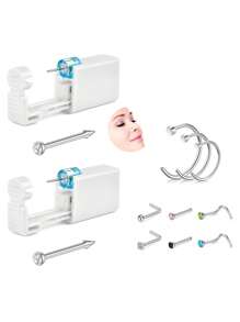 11Pcs Nose Piercing Kit, Piercing Gun Built-In Nose Studs, Painless Self Piercing Kit With 20G Nose Rings Studs, Disposable Piercing Gun For At Home Nose Piercing - Multicolor - View 3