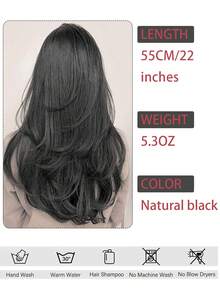 55CM Synthetic U-Shaped Layered Perm Hair Extension Piece Sandwiched In A Woman's Hair Natural Black Heat-Resistant Wig Piece Hair Accessories - Natural Black - View 2