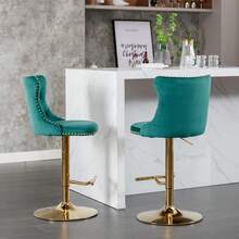 2/4/6 Piece Set Adjustable Swivel Bar Stools, Dining Bar Chairs With Velvet Tufted Back, Metal Base, Footrest For Home Bar, Dining Room, Kitchen Island. - 綠金 - 查看 5