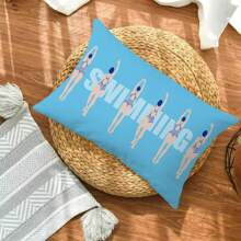 1pc Light Blue Short Plush Printed Pillowcase, Swimming Blue Background Printed Pillowcase, Home Room Decor, Office Decor, Living Room Sofa Decoration (Pillow Core Not Included)