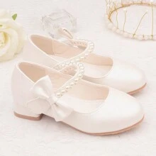 Girls' White High Heels, Princess Style Spring & Autumn Leather Shoes, Children's Dress Shoes