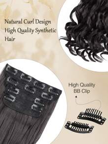 Extensiones de cabello con clip de fibra sintética ondulada de 20 pulgadas de largo, clip de cabello sintético grueso y suave para uso diario para mujeres (Marrón Oscuro)