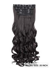 Extensiones de cabello con clip de fibra sintética ondulada de 20 pulgadas de largo, clip de cabello sintético grueso y suave para uso diario para mujeres (Marrón Oscuro)