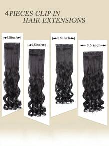 Extensiones de cabello con clip de fibra sintética ondulada de 20 pulgadas de largo, clip de cabello sintético grueso y suave para uso diario para mujeres (Marrón Oscuro)