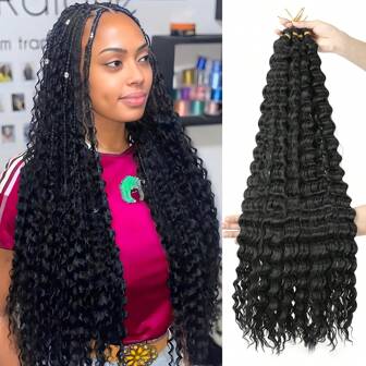 1/6Packs Ocean Wave Crochet Hair ,30Inch Black Deep Wave Braiding Hair For Women Synthetic Curly Crochet Hair Extensions Wavy Braiding Hair Bohemian Crochet Braids(1B#)