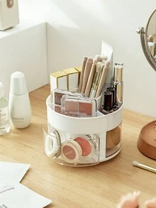 Desktop Storage Box Rotating Grid Stationery Storage Box Thickened Cosmetics Plastic Storage Box 360-Degree Rotation Dust-Proof Transparent Large Capacity Multi-Purpose - White - View 4
