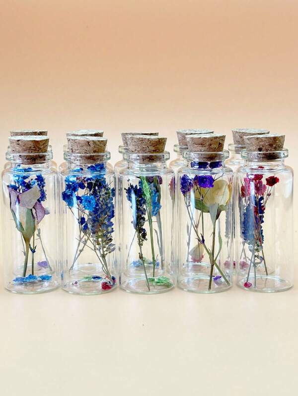 10pcs 30ml Carnival Glass Wishing Bottle With Dry Flowers, Wedding Decor, DIY Craft, Graduation Party, Holiday Festival, Drift Bottle, Valentine's Day Party Favor (Assorted Dry Flowers)
