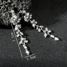 1對長款鑲鑽葉子流蘇耳環，作為女性浪漫禮物 - 銀色 - 查看 4