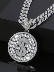 Collar de cadena con dije de dólar de diamantes de imitación para hombres y mujeres de Hip Hop, regalo de joyería perfecto para fiesta, aleación para fiesta - Amarillo Oro - Ver 10