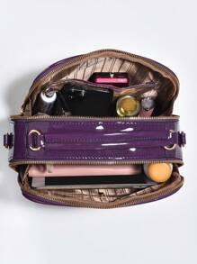 PLANEE 时尚仿皮斜挎包，女士单肩手机钱包，双拉链斜挎包，闪亮鳄鱼纹单肩包，大容量多口袋可调节肩带手提包，史上最佳母亲节礼物 - 紫色 - 查看 4