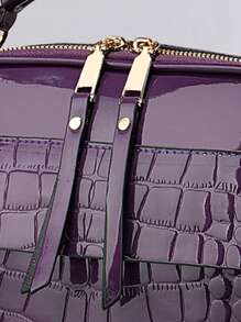 PLANEE 时尚仿皮斜挎包，女士单肩手机钱包，双拉链斜挎包，闪亮鳄鱼纹单肩包，大容量多口袋可调节肩带手提包，史上最佳母亲节礼物 - 紫色 - 查看 9