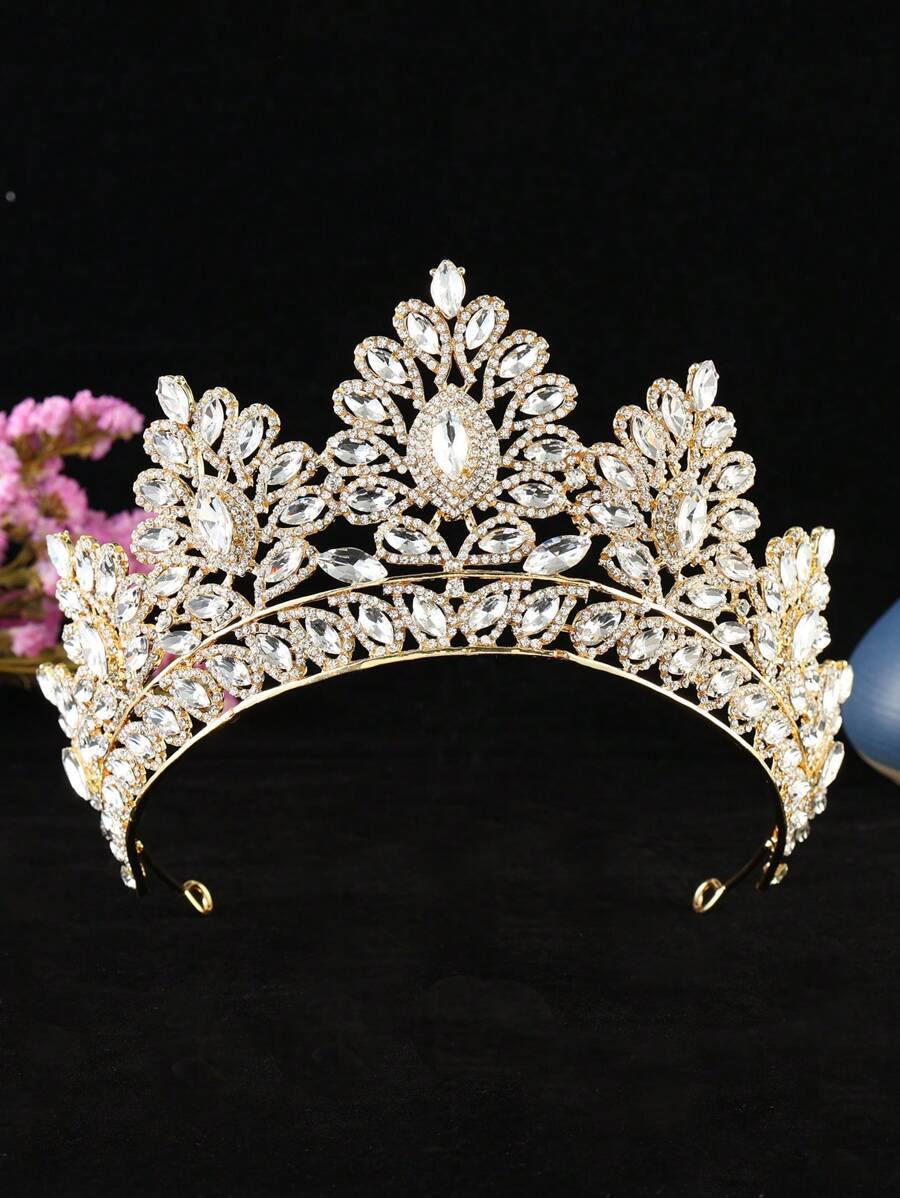 1件时尚新款玻璃水钻锌合金新娘头饰，适合女性婚礼、节日、生日和派对佩戴，亦可作为情人节配饰。 - 合金半冠 - 查看 1