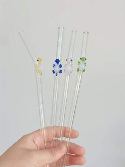 1 pieza Pajita de vidrio resistente al calor con forma de tortuga linda, sin marcas por escaldadura, ideal para té de burbujas, jugo y batidos, para la cocina, regalo de Navidad, útiles escolares