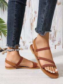 Women's Flat Sandals, Summer Open Toe Casual Slippers, Low Heel Slip-On Leisure Dress Beach Shoes