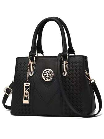 女性流行簡約大容量手提包，配有掛墜