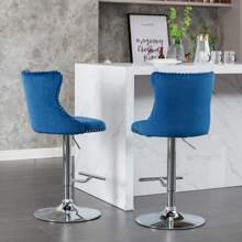 2/4/6 Piece Set Adjustable Swivel Bar Stools, Dining Bar Chairs With Velvet Tufted Back, Metal Base, Footrest For Home Bar, Dining Room, Kitchen Island. - 藍銀 - 查看 4
