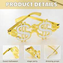 1pc Dollar Sign Glasses, Gold Money Glasses For Adults, Fun And Cool Dollar Shaped Glasses, Party Hip Hop Photo Props, Costume Play - Gold - View 5