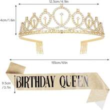 2pcs/Set Birthday Queen Sash Ribbon And Tiara For Women Including Birthday Crown, Sash Ribbon Candles And Cake Topper, Birthday Gifts For Happy Birthday Party Favor Supplies Suitable For Any Age,Christmas - Queen - View 3