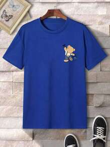 MURAMASA Men Cartoon Letter Print Drop Shoulder T-Shirt - 藍色 - 查看 2