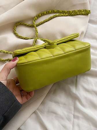 Fashionable Herringbone Stitching Crossbody Bag - Ladies' Compact PU Material Bag With Secure Twist Lock