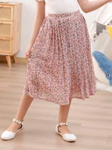 GORLYA Tween Mädchen Bohemian Chiffon Plissee A-Linie Swing Maxirock, elastischer Bund, geeignet für Freizeitausflüge, Shopping, Spaziergänge, den Schulanfang, Abendessen, Partys usw.