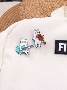 Cartoon Cat Brooch, Symphony Orchestra Series, Violin & Piano Instrument Combination, Creative Badge For Playing Music, Cute Personalized Accessory For Clothes, Bags, Etc.