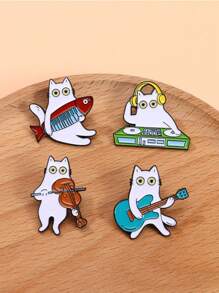 Cartoon Cat Brooch, Symphony Orchestra Series, Violin & Piano Instrument Combination, Creative Badge For Playing Music, Cute Personalized Accessory For Clothes, Bags, Etc.