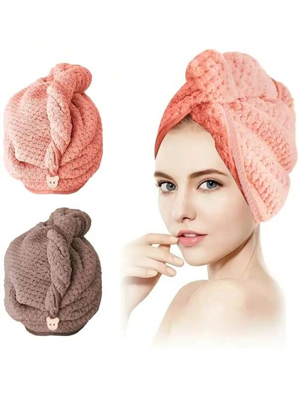 1 pieza Toalla de pelo de microfibra con botón - Toalla suave y absorbente para secar el cabello para baño y uso en el salón, color aleatorio oscuro o claro, artículos esenciales para el cuidado de la piel Y2K, gótico, viaje, bolígrafos, dijes, sudaderas, cepillo de pelo, rubor líquido de fresa, gorro, gorro de ducha, productos y accesorios para el cabello para peluquería, salón de belleza, viaje