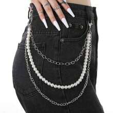 1 Set Multi-Layer Chains Faux Pearl Versatile Body Chain Punk Style Jeans Waist Chain Fall, Autumn, Halloween