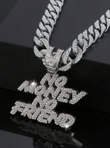 Men's Punk Style Diamond-Studded Letter Pendant Necklace, Perfect Gift Between Bros - Silver White - View 9
