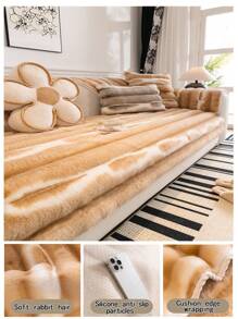 1pc Rabbit Fur Sofa Cushion Cover, Tie-dye Style, Ins Fashion, Thickened, Warm, Protective, Anti-slip And Anti-scratch Sofa Cover For Winter
