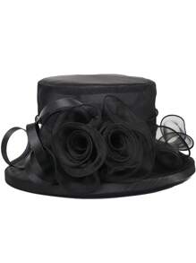 HIMESPORT Mũ nữ chủ đề Lễ hội đua ngựa Kentucky Derby, thích hợp cho các bữa tiệc cocktail, đám cưới, tiệc trà chiều, được trang trí bằng chấm bi và hoa, vành rộng. - màu đặc - Xem 3