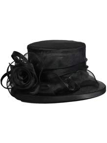 HIMESPORT Mũ nữ chủ đề Lễ hội đua ngựa Kentucky Derby, thích hợp cho các bữa tiệc cocktail, đám cưới, tiệc trà chiều, được trang trí bằng chấm bi và hoa, vành rộng. - màu đặc - Xem 4