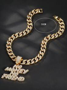 Men's Punk Style Diamond-Studded Letter Pendant Necklace, Perfect Gift Between Bros - Silver White - View 6