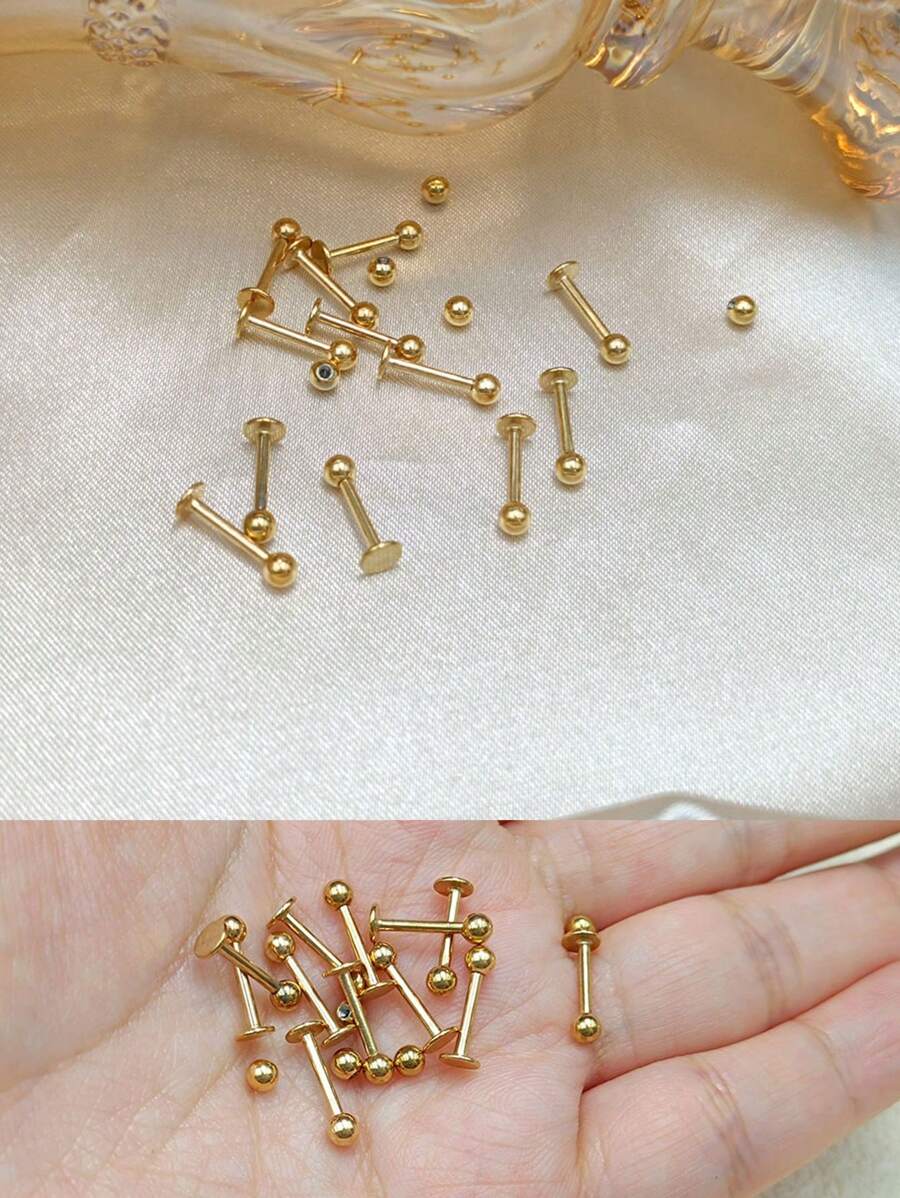 12pcs Lip Studs And 5pcs Replacement Balls Labret Bars Stainless Steel