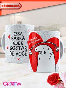 Caneca Dia Dos Namorados Personalizada Diferentes Engraçadas Porcelana Café Presente Namorado Namorada Casal Flork - Bege - Visão 1