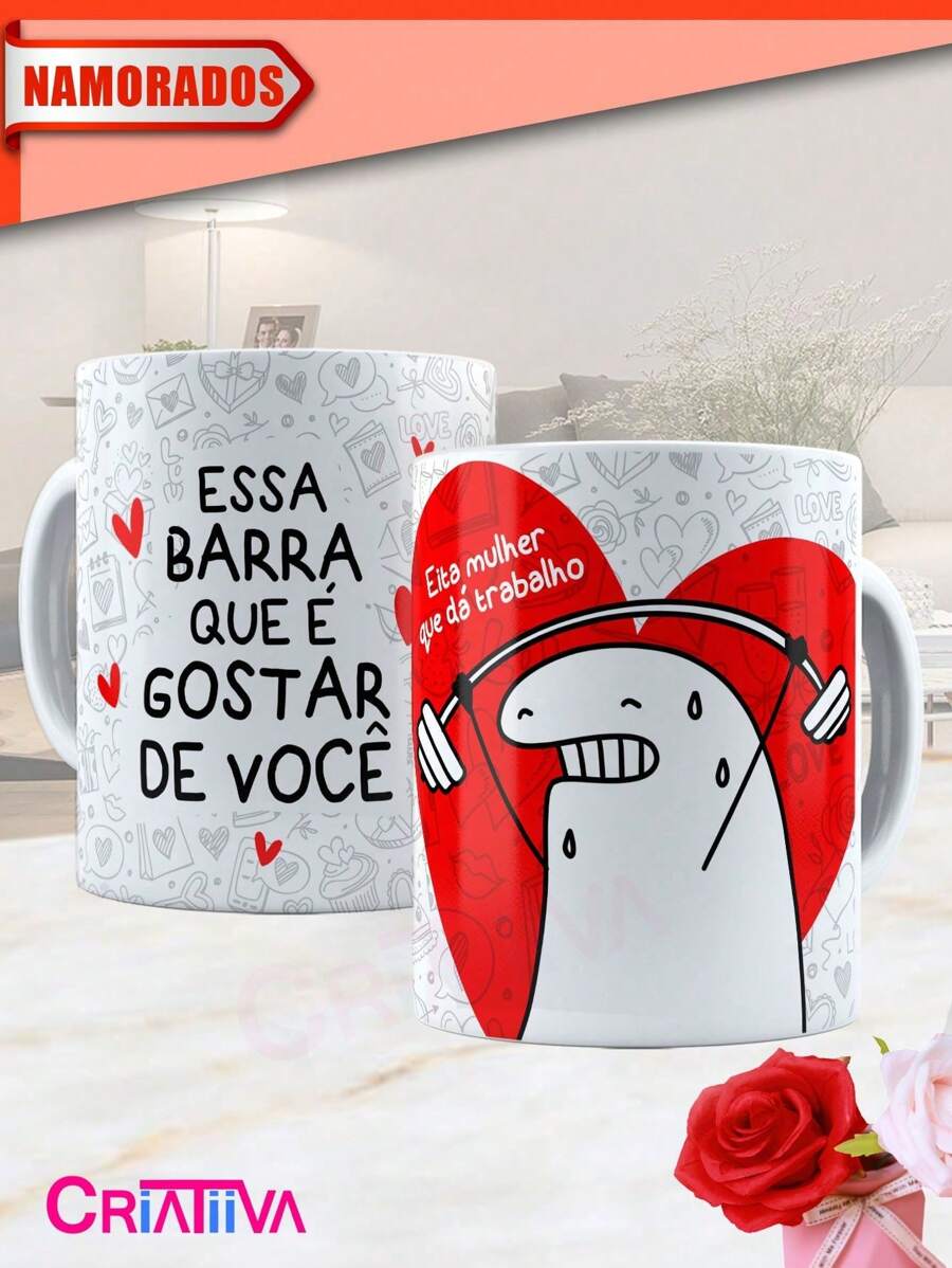 Caneca Dia Dos Namorados Personalizada Diferentes Engraçadas Porcelana Café Presente Namorado Namorada Casal Flork - Bege - Visão 1