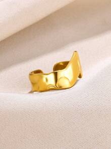 Anillos de acero inoxidable simples geométricos de moda vintage finos y ajustables abiertos para mujeres, joyería de bodas, regalos nuevos y modernos - Amarillo Oro - Ver 7