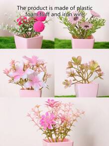 1pc Simulated Plant Potted /5pcs Potted Combination Home Porch Bedroom Bathroom Bookcase Windowsill Mini Cute Pink Party Decoration Aesthetics, Valentine Day, Gift Gifts Birthday Graduation - Pink - View 9