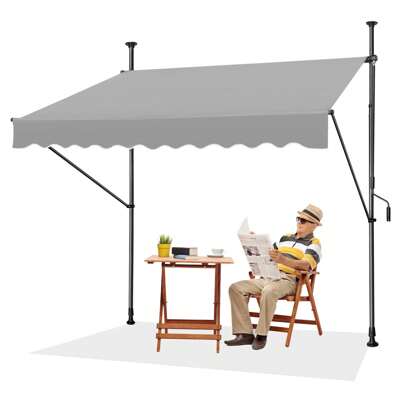 LILIIN Clamp Awning With Crank 200*120cm/250*120cm/300*120cm/350*120cm, Gray/Black, Aluminum Awning Balcony Awning Without Drilling, Adjustable, UV Protection, Sun Protection, Weatherproof