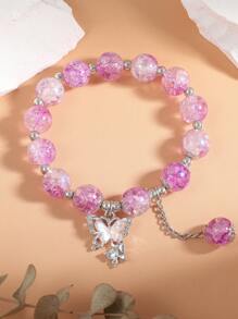 1pc Fashionable Sweet Butterfly & Beaded Bracelet, Perfect Gift For Friends Or Besties